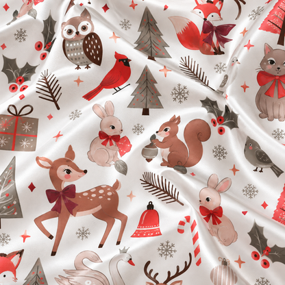 PJ-1943-Christmas Pajama Set, Woodland Animal Pajamas, Deer Owl Squirrel Holiday Sleepwear, Winter Forest Christmas PJs