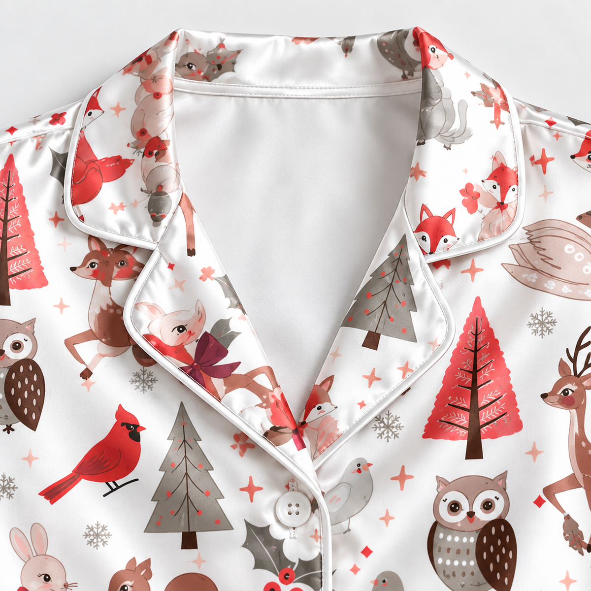 PJ-1943-Christmas Pajama Set, Woodland Animal Pajamas, Deer Owl Squirrel Holiday Sleepwear, Winter Forest Christmas PJs