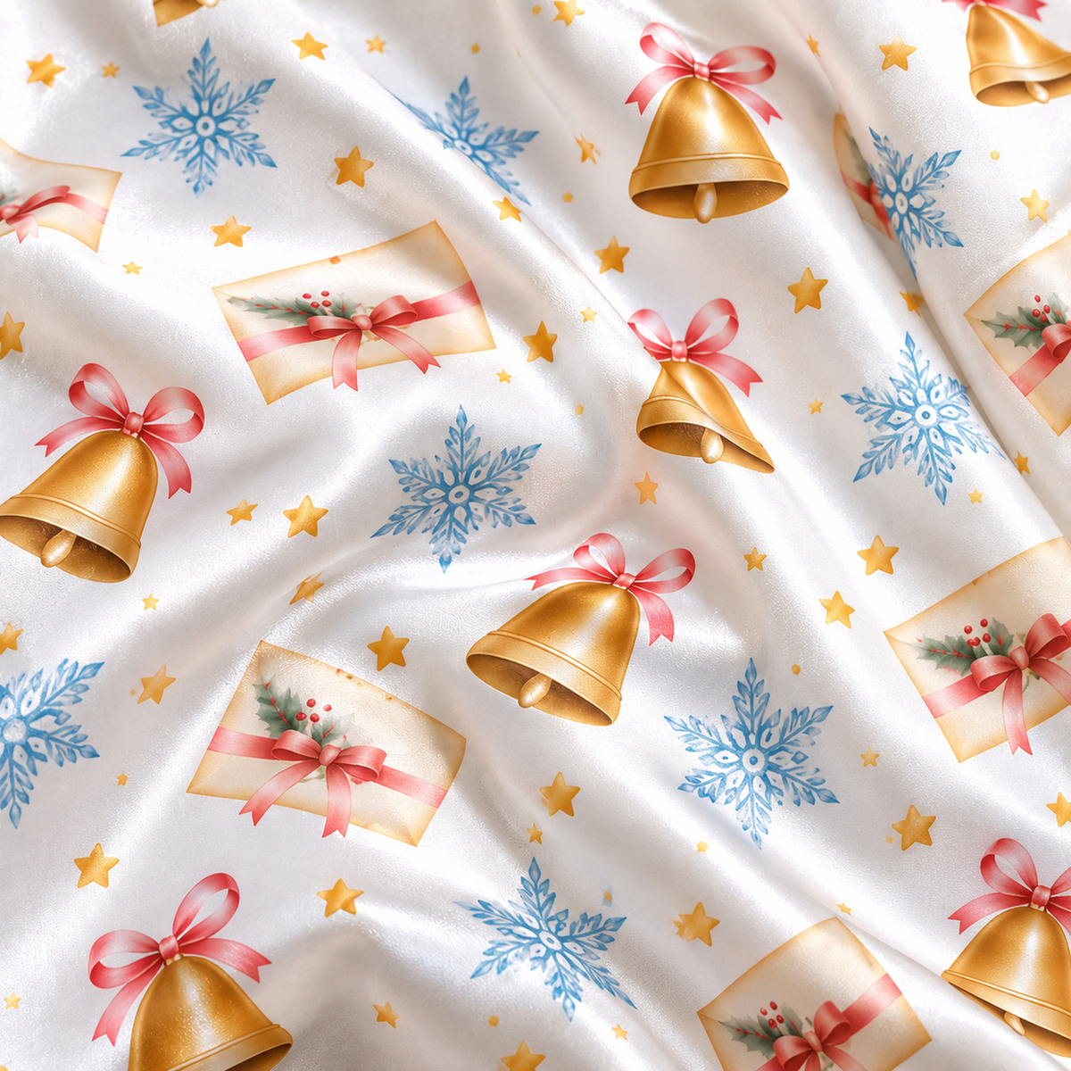 PJ-1946-Christmas Pajama Set, Gold Bell Snowflake Pajamas, Pink Bow Holiday Sleepwear, Elegant Winter Christmas PJs