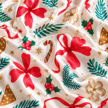 PJ-1951-Christmas Pajama Set, Red Bow Holiday Pajamas, Festive Greenery Gingerbread Sleepwear, Botanical Christmas Gift PJs