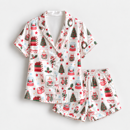 PJ-1952-Christmas Pajama Set, Snow Globe Gift Pajamas, Christmas Tree Candy Cane Holiday Sleepwear, Festive Winter PJs