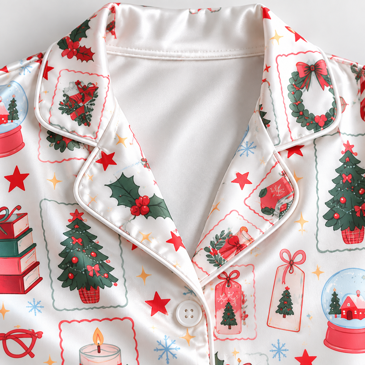 PJ-1952-Christmas Pajama Set, Snow Globe Gift Pajamas, Christmas Tree Candy Cane Holiday Sleepwear, Festive Winter PJs