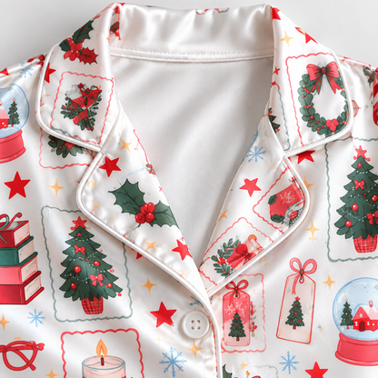 PJ-1952-Christmas Pajama Set, Snow Globe Gift Pajamas, Christmas Tree Candy Cane Holiday Sleepwear, Festive Winter PJs