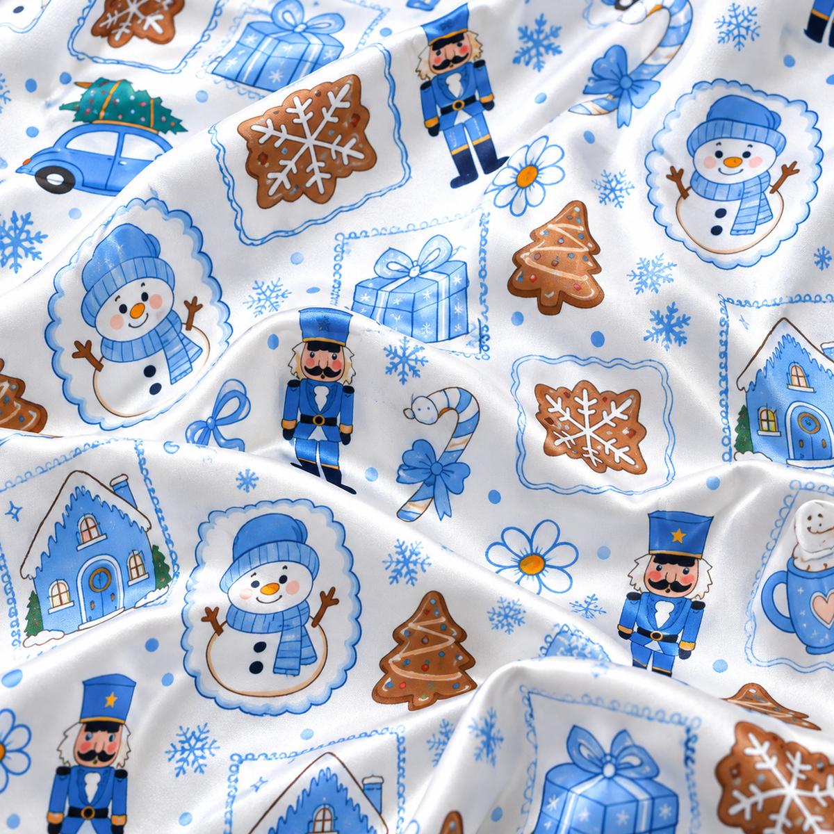 PJ-1954-Christmas Pajama Set, Blue Nutcracker Holiday Pajamas, Gingerbread Gift Winter Sleepwear, Festive Christmas Morning PJs
