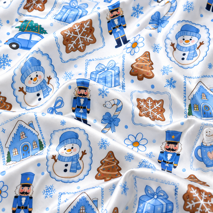 PJ-1954-Christmas Pajama Set, Blue Nutcracker Holiday Pajamas, Gingerbread Gift Winter Sleepwear, Festive Christmas Morning PJs