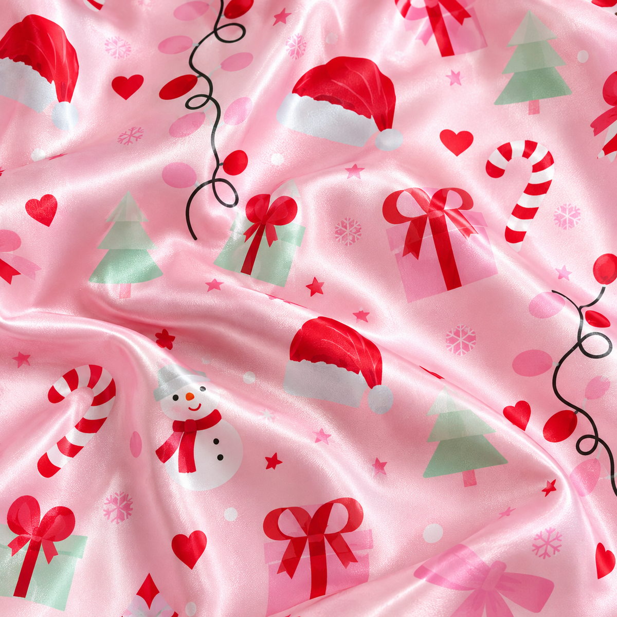 PJ-1955-Christmas Pajama Set, Pink Holiday Bow Pajamas, Santa Hat Candy Cane Sleepwear, Girly Festive Christmas Winter PJs