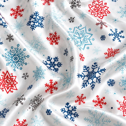 PJ-1966-Snowflake Winter Satin Pajama Set, Red Blue Frosty Snow Cozy Holiday Sleepwear