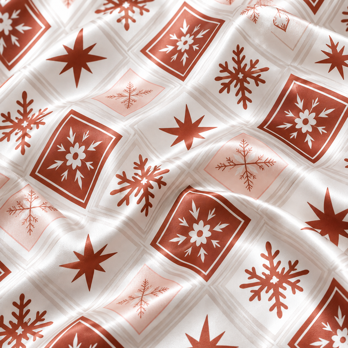 PJ-1979-Snowflake Winter Satin Pajama Set, Geometric Star Cozy Holiday Sleepwear