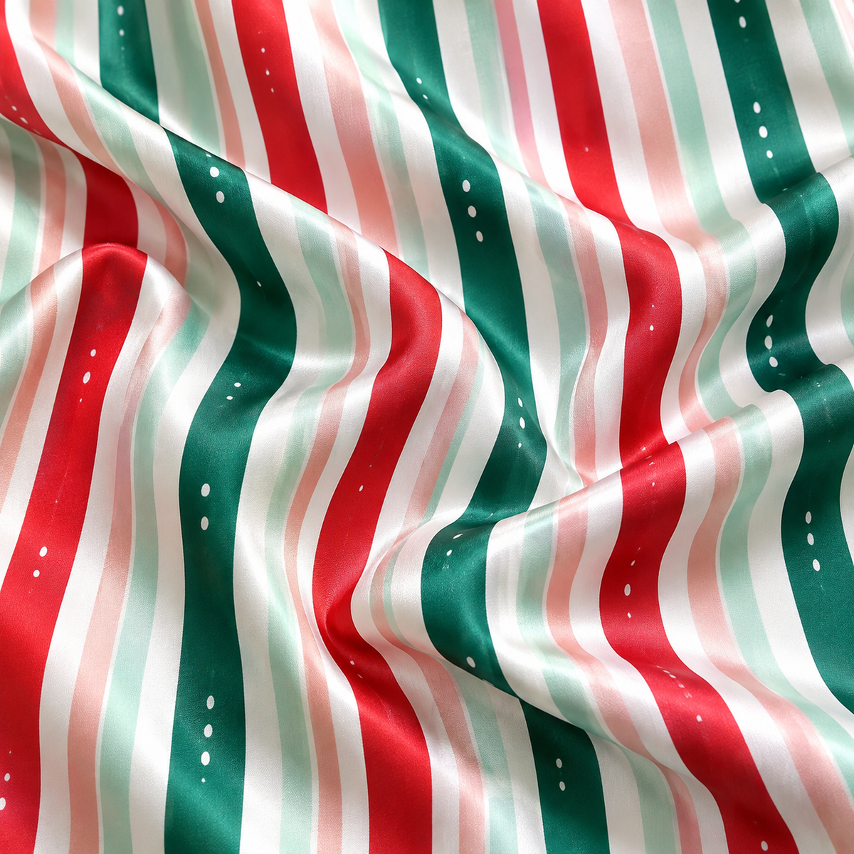 PJ-1984-Christmas Stripe Satin Pajama Set, Red Green Festive Holiday Cozy Sleepwear