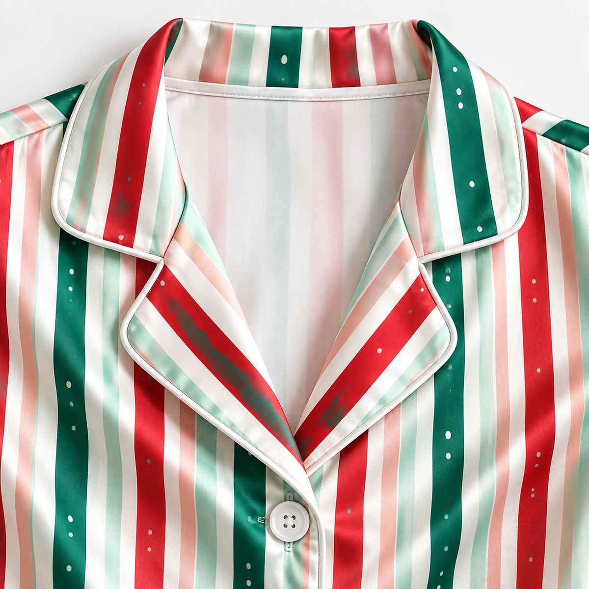 PJ-1984-Christmas Stripe Satin Pajama Set, Red Green Festive Holiday Cozy Sleepwear