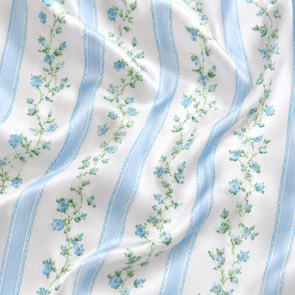 PJ-309-Floral Vine and Stripe Print Button Front Satin Sleepwear Pajamas