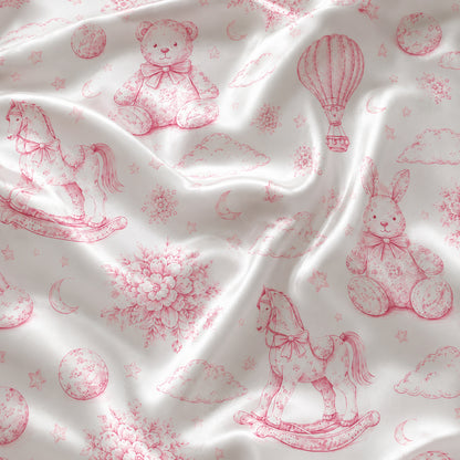 PJ-312-Vintage Toy Animal Sketch Print Satin Button Down Pajama Set