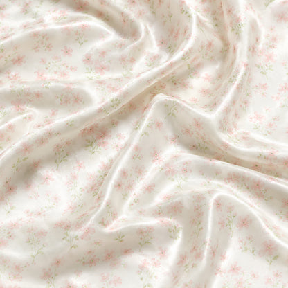 PJ-314-White Satin Floral Pajama Set, Pink Rose Sleeve Loungewear Sleepwear Collection Nightwear Boutique