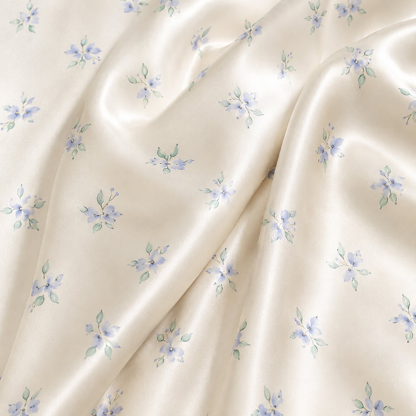 PJ-316-Cream Satin Floral Pajama Set, Blue Blossom Sleeve Loungewear Sleepwear Collection Nightwear Boutique Outfit