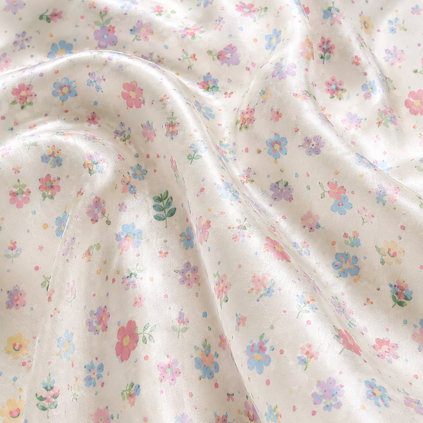 PJ-323-Cream Satin Floral Pajama Set, Colorful Blossom Sleeve Loungewear Sleepwear Collection Nightwear Boutique