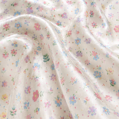PJ-323-Cream Satin Floral Pajama Set, Colorful Blossom Sleeve Loungewear Sleepwear Collection Nightwear Boutique