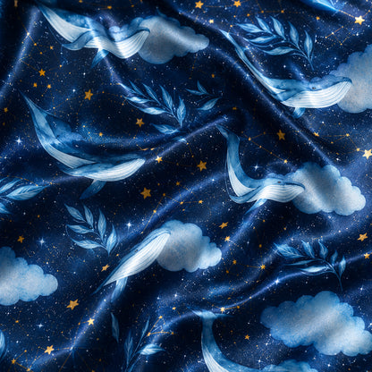 PJ-642-Ocean Sky Flying Whale Satin Sleepwear Celestial Constellation Night Pajamas Pjs