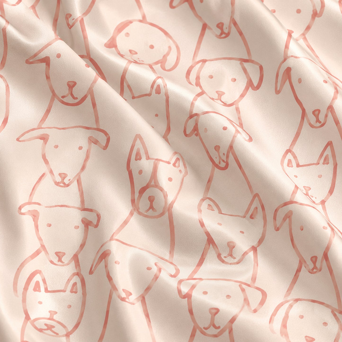 PJ-647-Pink Dog Satin Pajama Set, Cute Puppy Pattern Sleepwear, Whimsical Pet Print Loungewear, Cozy Everyday Pajamas, Soft Nightwear