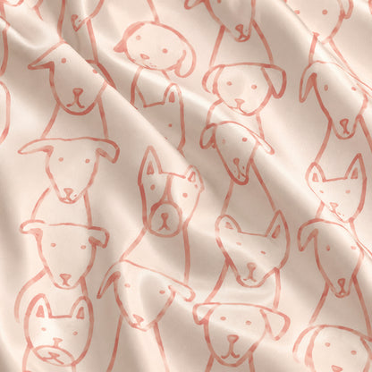 PJ-647-Pink Dog Satin Pajama Set, Cute Puppy Pattern Sleepwear, Whimsical Pet Print Loungewear, Cozy Everyday Pajamas, Soft Nightwear