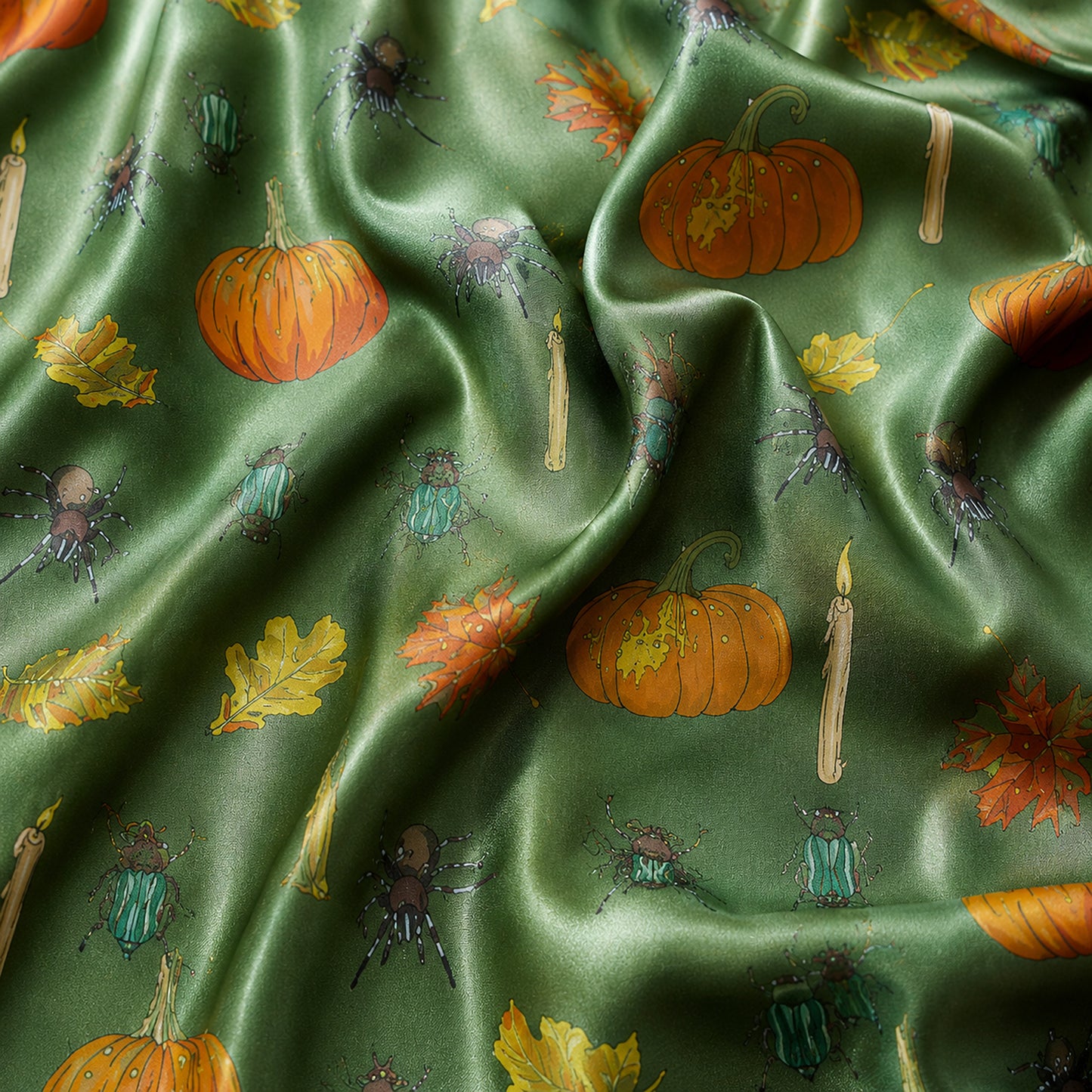 PJ-657-Spooky Sweet Satin Pajamas, Fun Halloween Sleepwear Set, Playful October Loungewear, Cozy Nightwear