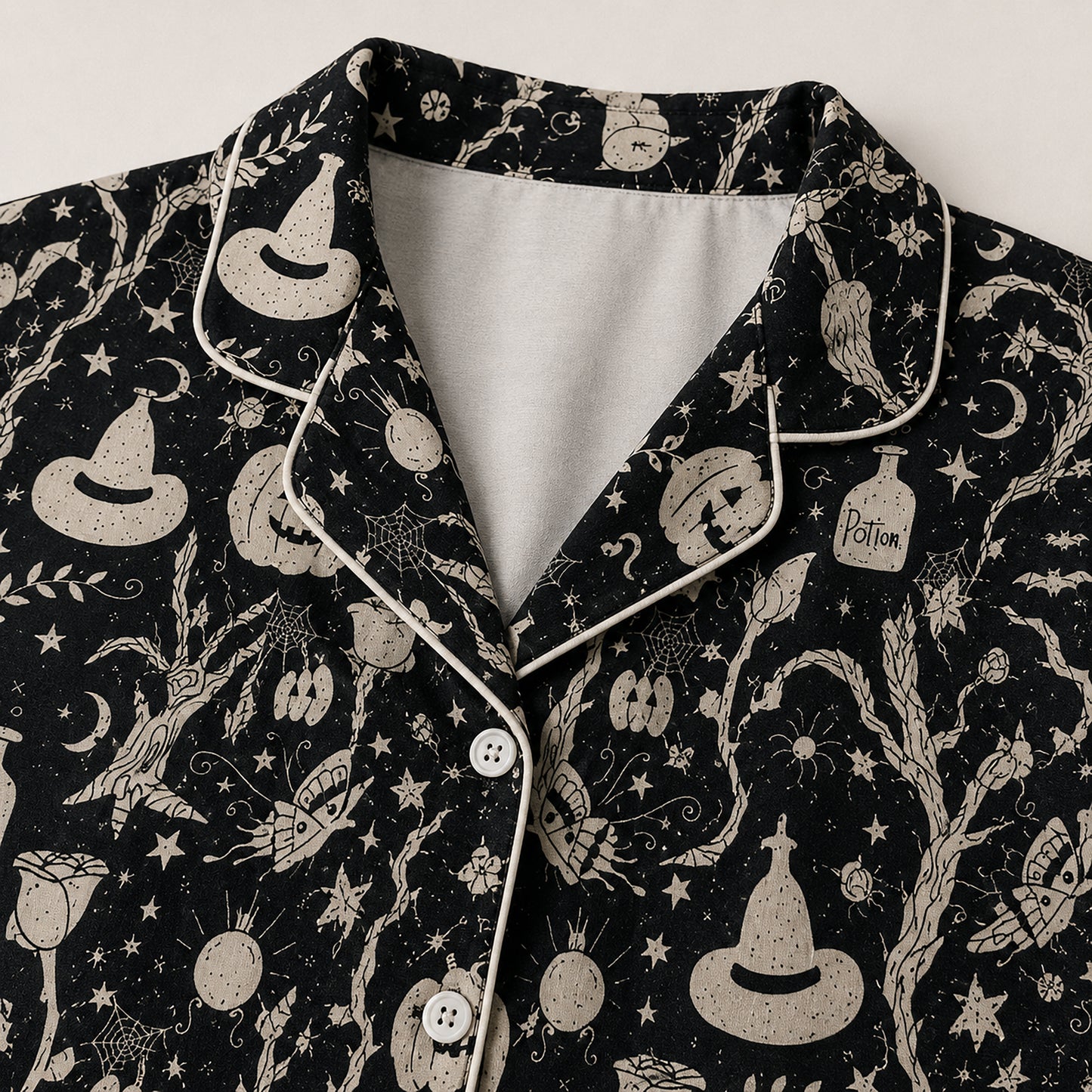 PJ-658-Halloween Pajama Party Set, Whimsical Satin Sleepwear, Cozy Fall Lounge Outfit, Festive Seasonal Gift