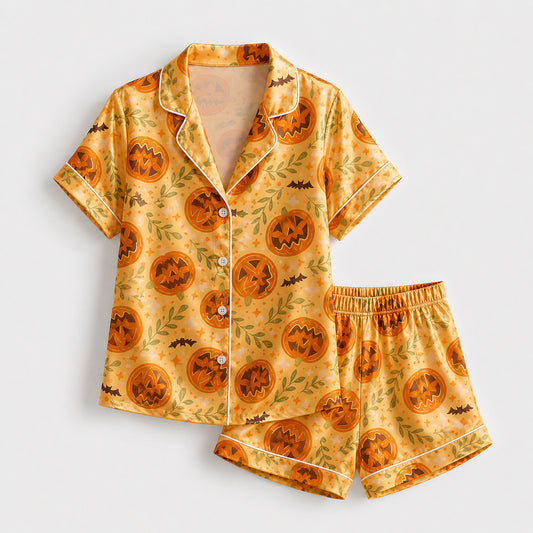 PJ-663-Cute Halloween Pajamas, Sketchy Pumpkin Sleepwear, Autumn Lounge Set