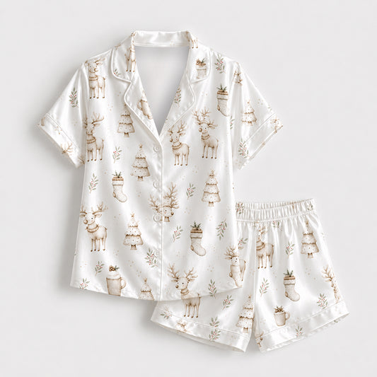 PJ-679-Christmas Starlight Satin Pajama Set, Magical Holiday Sleepwear, Cozy Winter Lounge Set, Boutique Seasonal Gift