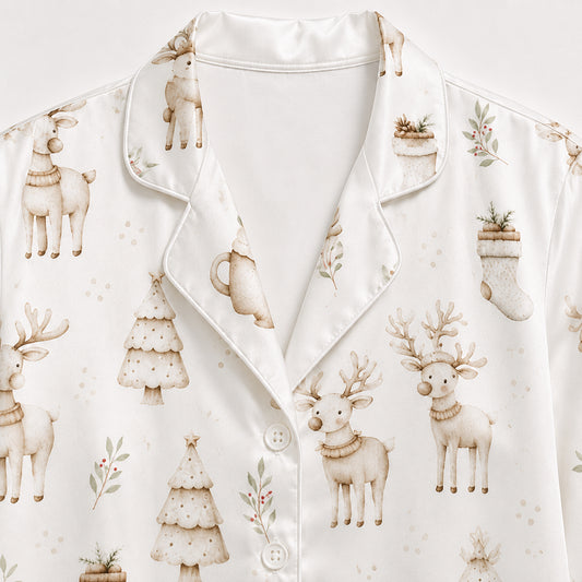 PJ-679-Christmas Starlight Satin Pajama Set, Magical Holiday Sleepwear, Cozy Winter Lounge Set, Boutique Seasonal Gift