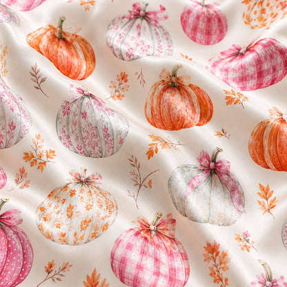 PJ-682-Whimsical Pumpkin Satin Pajamas, Playful Halloween Print Sleepwear, Soft Fall Lounge Set, Seasonal Gift