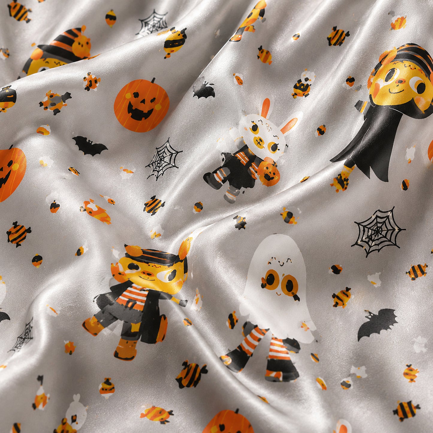 PJ-690-Cute Vampire Satin Pajama Set, Whimsical Halloween Sleepwear, Playful Spooky Loungewear, Fun October Gift