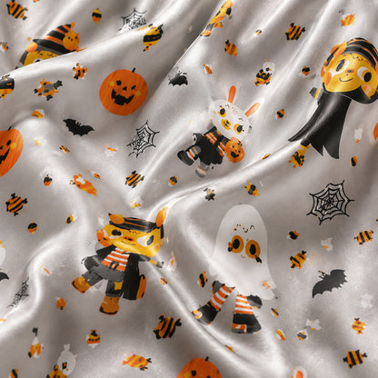 PJ-690-Cute Vampire Satin Pajama Set, Whimsical Halloween Sleepwear, Playful Spooky Loungewear, Fun October Gift
