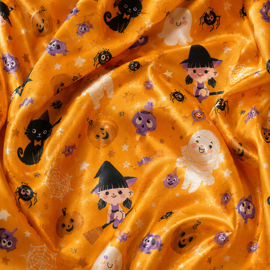 PJ-694-Spooky Chic Satin Pajamas, Whimsical Halloween Sleepwear Set, Cozy Autumn Lounge Outfit, Limited Style Gift