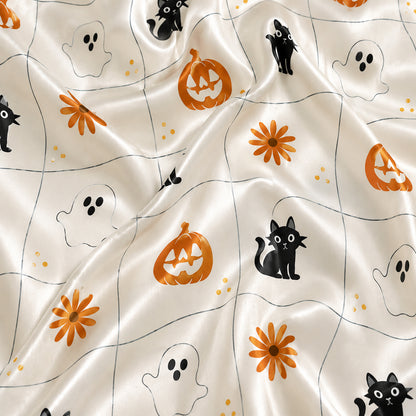PJ-719-Autumn Halloween Satin Pajama Set with Magical Harvest Season Print