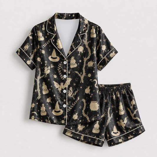 PJ-720-Cozy Halloween Satin Pajama Set with Playful Seasonal Festival Print