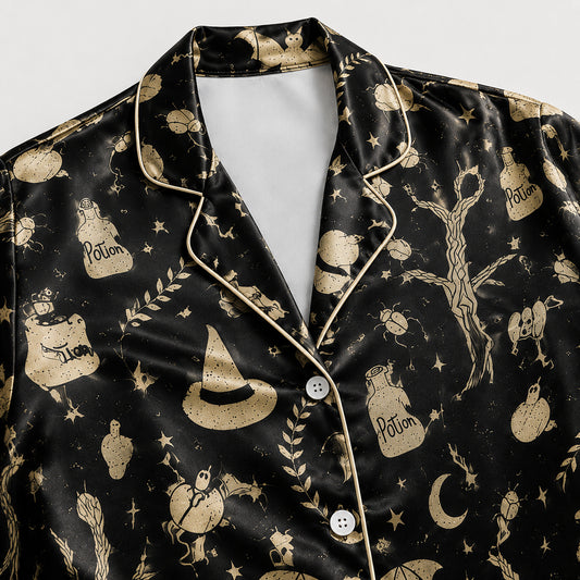 PJ-720-Cozy Halloween Satin Pajama Set with Playful Seasonal Festival Print