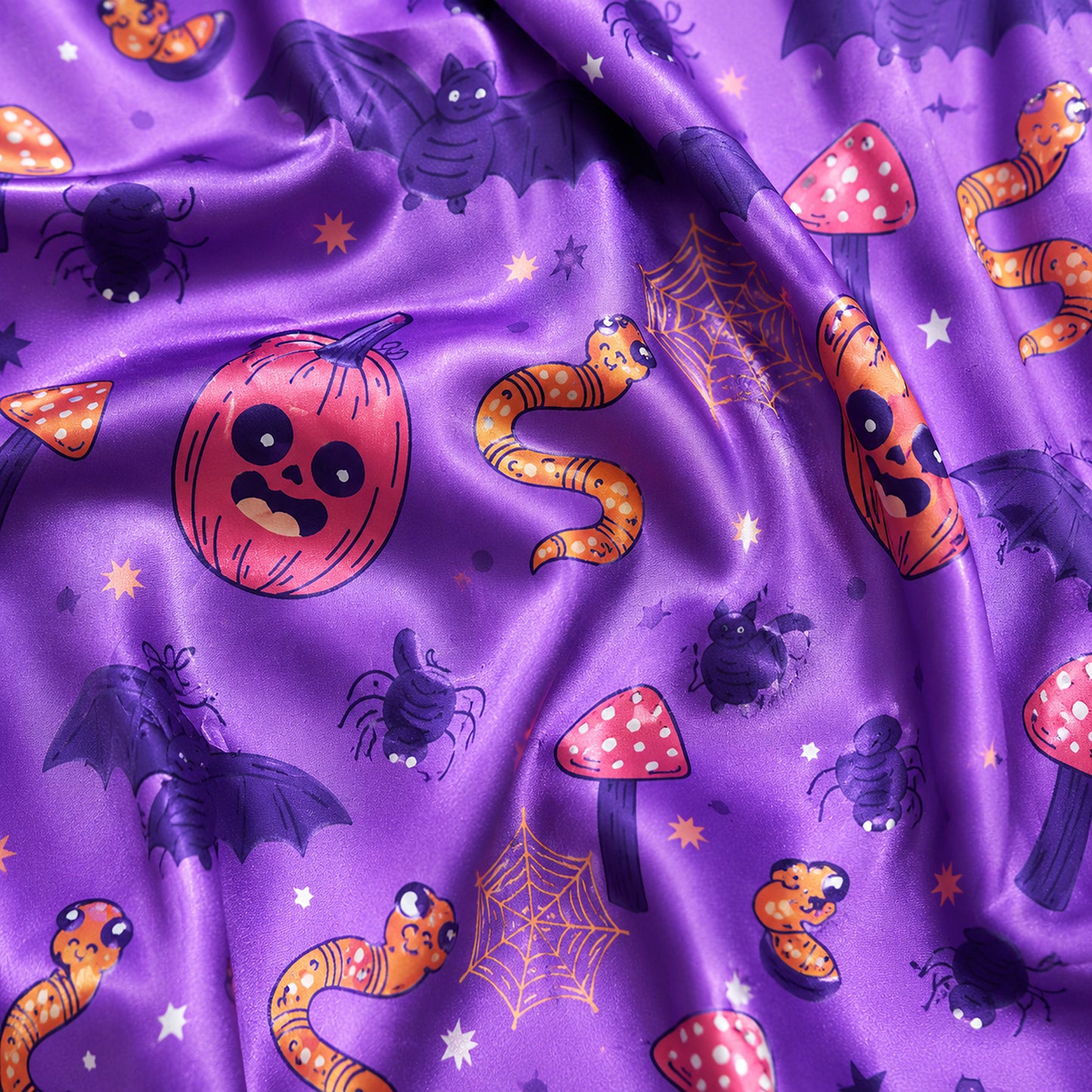 PJ-721-Haunted Night Satin Pajama Set with Classic Halloween Celebration Pattern