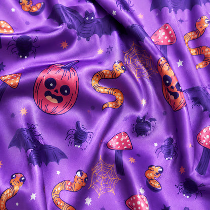 PJ-721-Haunted Night Satin Pajama Set with Classic Halloween Celebration Pattern
