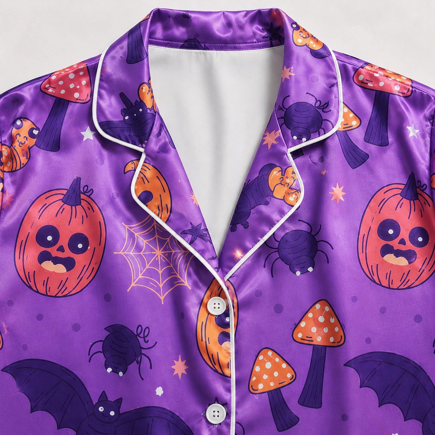 PJ-721-Haunted Night Satin Pajama Set with Classic Halloween Celebration Pattern