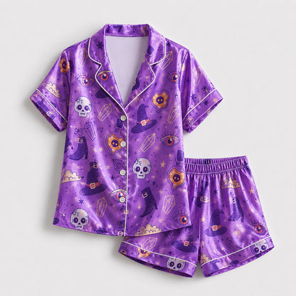 PJ-724-Halloween Dreams Satin Pajama Set with Charming Seasonal All Over Print