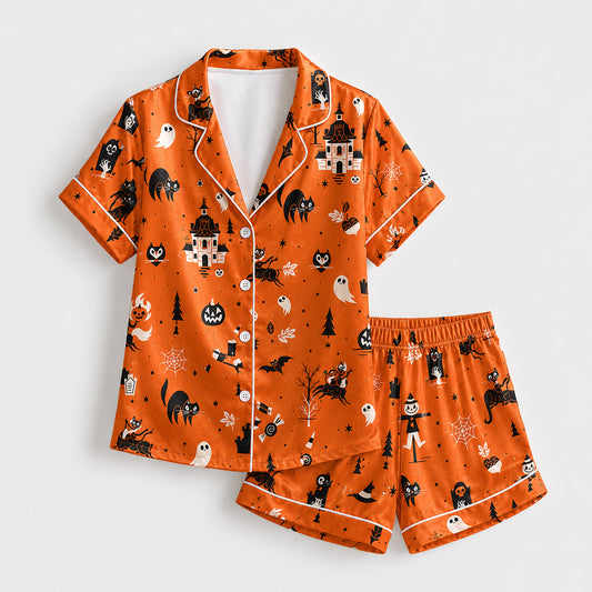 PJ-725-Moonlit Halloween Pajama Set with Magical Spooky Pattern for Relaxing Evenings