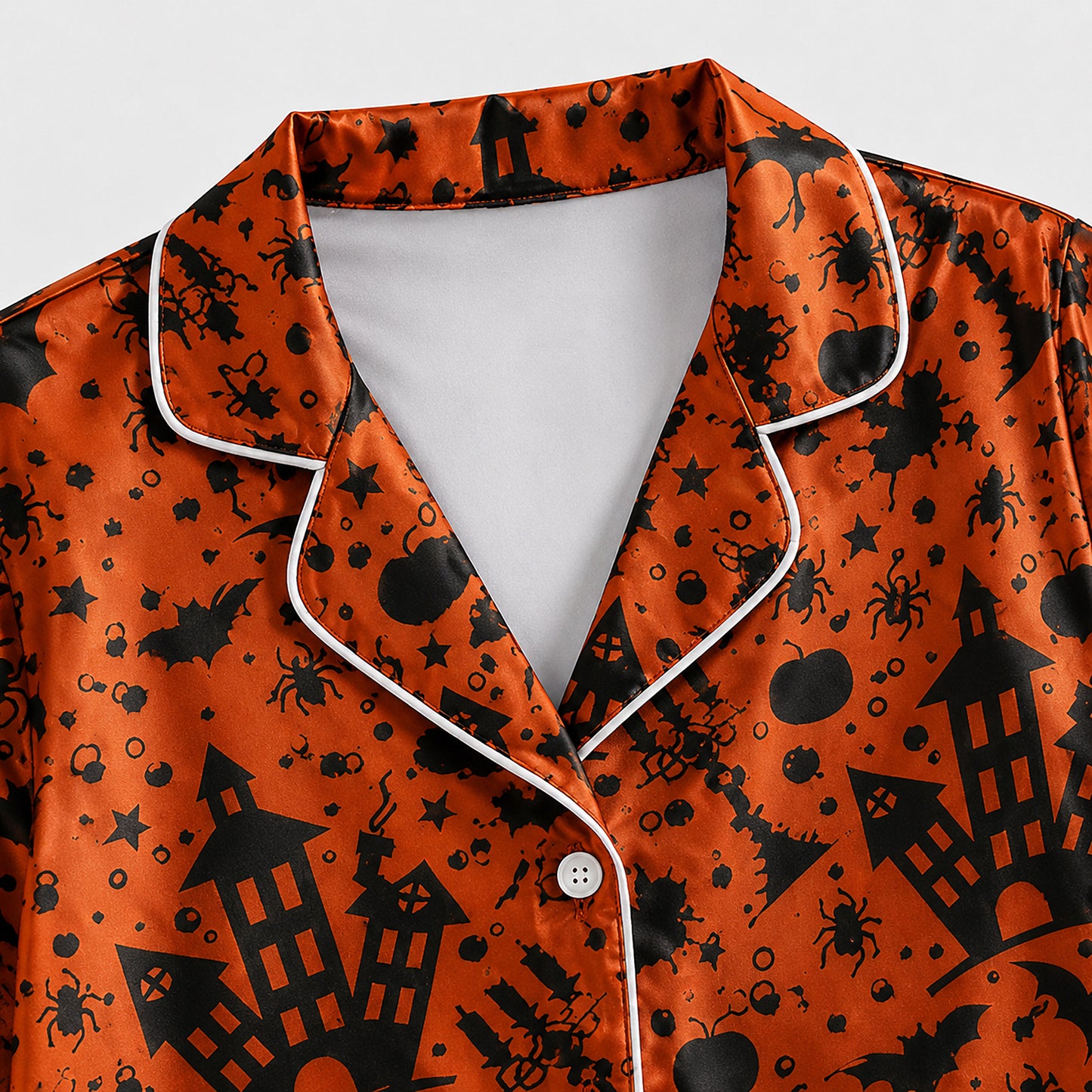 PJ-727-Midnight Magic Satin Pajama Set with Mysterious Halloween Inspired Print