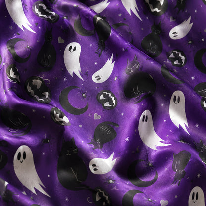 PJ-728-Halloween Carnival Purple And Brown Satin Pajama Set with Whimsical Seasonal Design