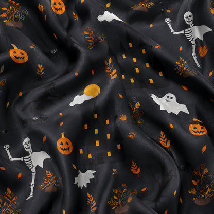 PJ-730-Haunted Harvest Satin Pajama Set with Festive Autumn Halloween Pattern
