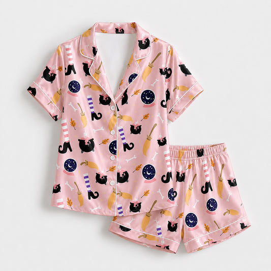 PJ-735-Halloween Celebration Satin Pajama Set with Premium Seasonal Artwork