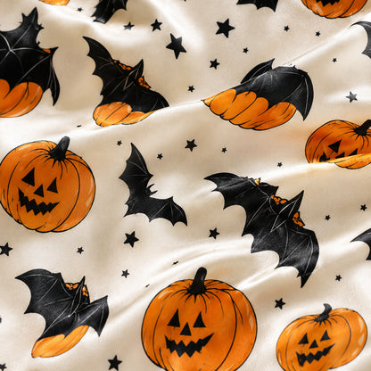 PJ-736-October Moonlight Satin Pajama Set with Cozy Fall Holiday Pattern