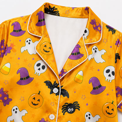 PJ-737-Halloween Memories Satin Pajama Set with Classic Autumn Festival Design