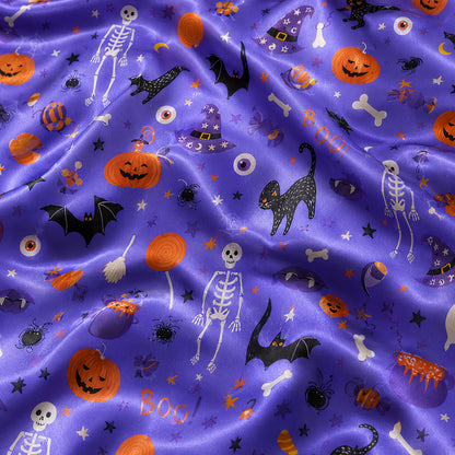 PJ-739-Halloween Satin Pajama Set with Festive Seasonal Print for Cozy Sleepwear and Loungewear