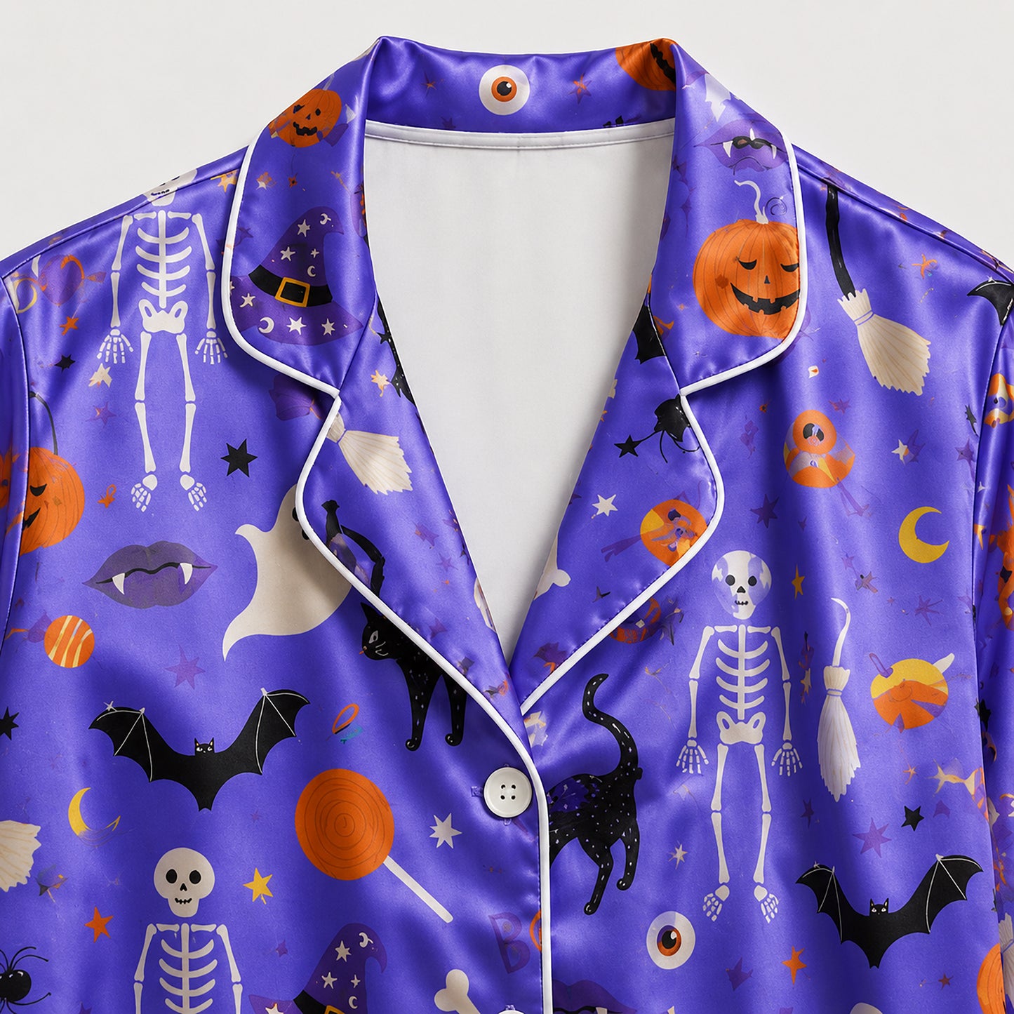 PJ-739-Halloween Satin Pajama Set with Festive Seasonal Print for Cozy Sleepwear and Loungewear