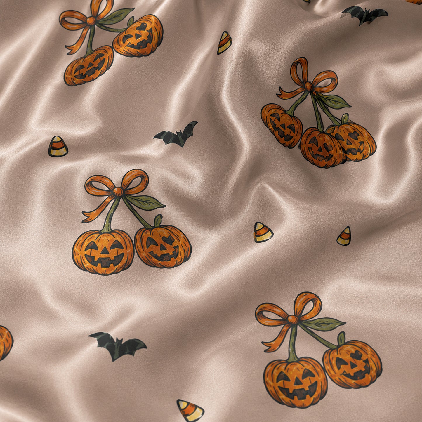 PJ-740-Halloween Satin Pajama Set with Festive Seasonal Print for Cozy Sleepwear and Loungewear