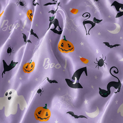 PJ-741-Halloween Satin Pajama Set with Festive Seasonal Print for Cozy Sleepwear and Loungewear